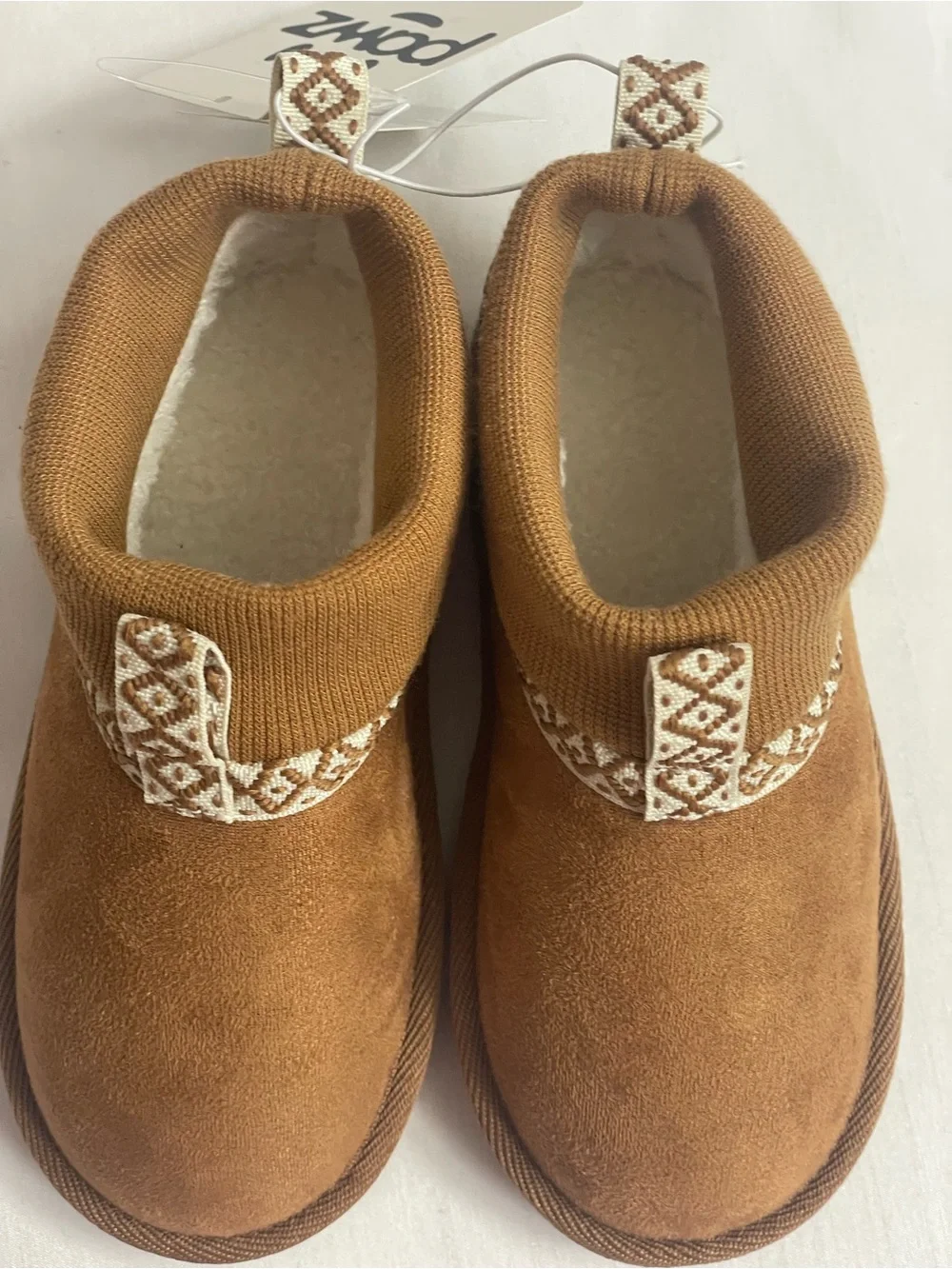 PAWZ Kids Brown Slip-On Slippers with Cream Trim Size 10 (Toddler Girls)